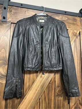 Vintage June Chocolate Brown 100% Leather Jacket Silk Lined Moto Cropped Small